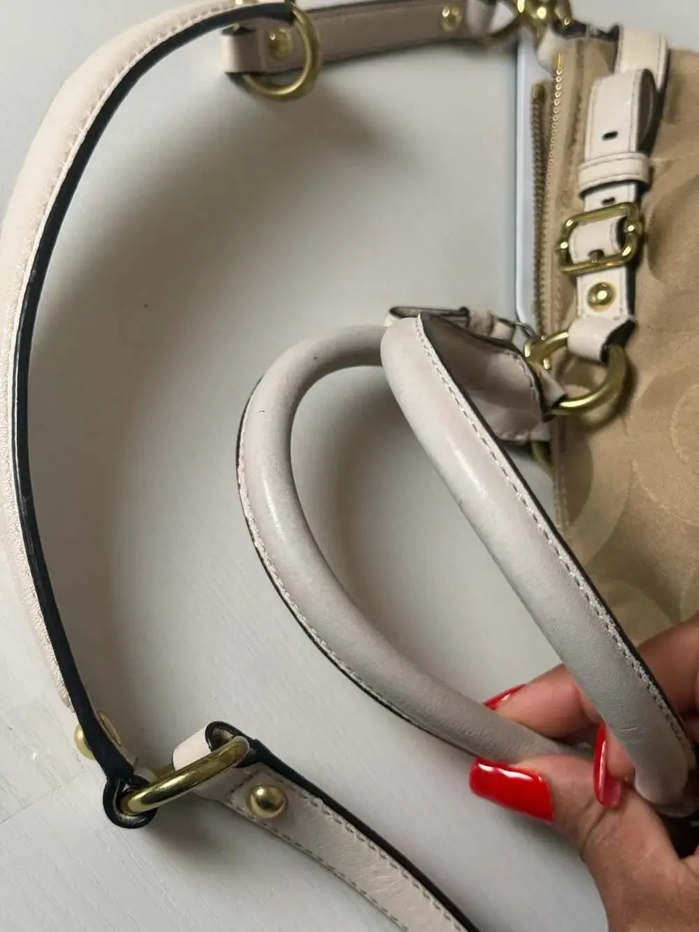 Coach Madison Optical Art Satchel Large Lindsey Shoulder Purse 18649 Khaki
